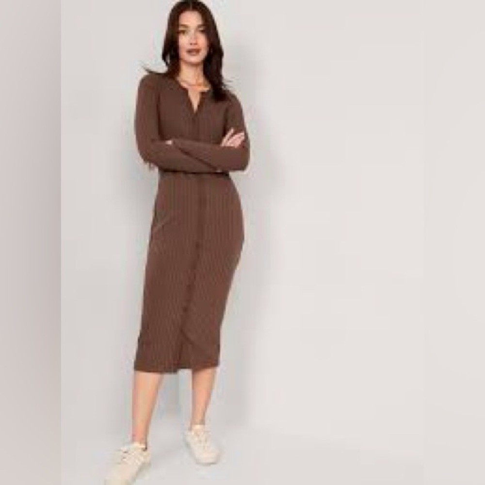 Old Navy Rib-Knit Midi Button-Front Dress